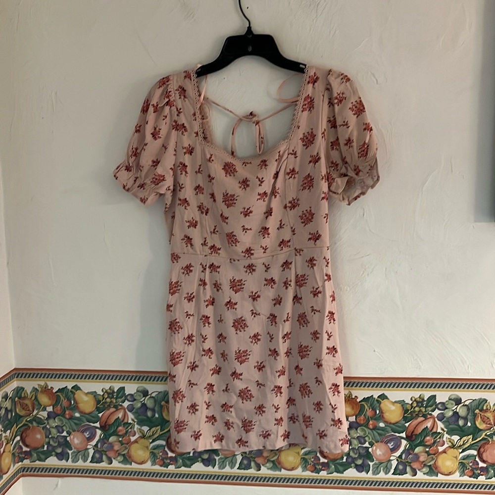 Monteau Los Angeles Linen Blend Mini Dress, Size L, Pink/Floral, NWT